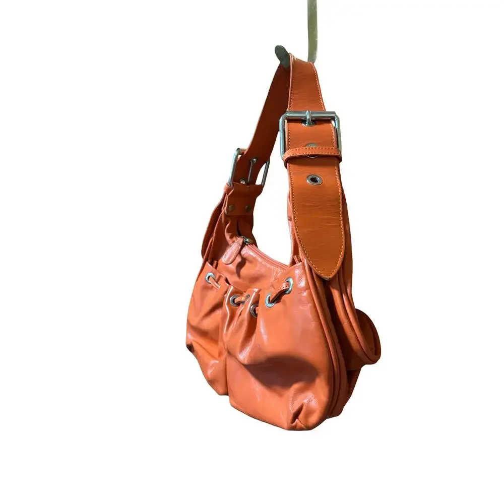 Made in Italy Orange Leather Slouchy Shoulder Hobo Bag
